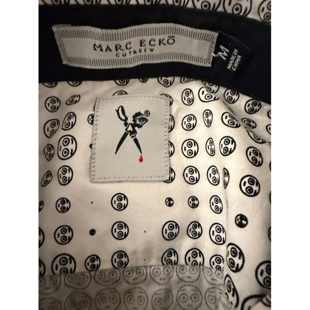 Marc Ecko Shirt Mens Medium Cut & Sew White Graphic Face Button Down Long Sleeve